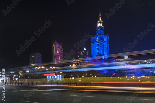 Palace of Culture in Warsaw at night time. © Cinematographer