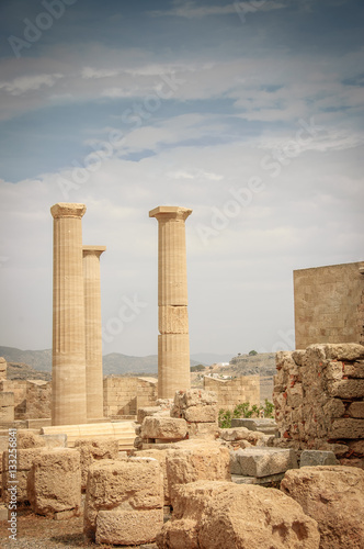 Athena temple in Acropolis of Lindos, Greece