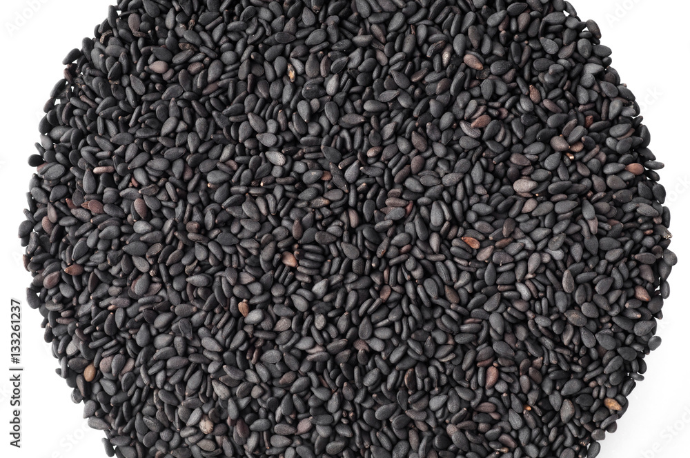 black Sesame close up shot on white background. black Sesame close up shot on white background.