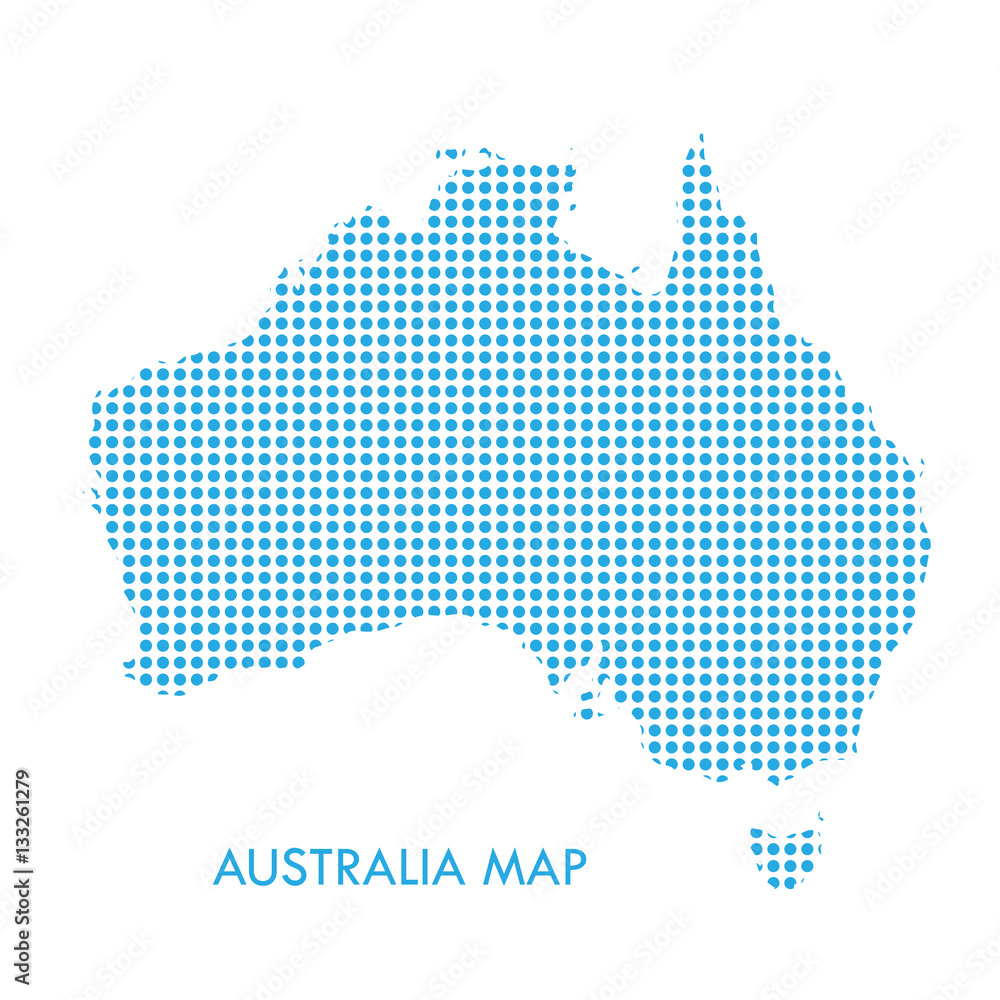 Australia dotted map on white background. Vector Illustration. For Holiday background, greeting cards or web banners design. Advertising poster, Celebration, Congratulation card, Travel