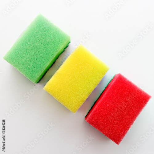 Dishwashing sponges on a white background