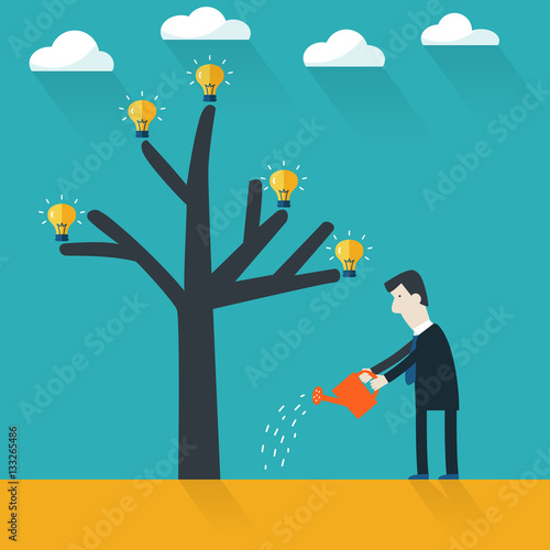 Business concept with tree and light bulb. Business aims and smart solutions