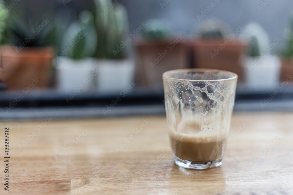 single empty glass of coffee espresso cup close up on the wooden single empty glass of coffee espresso cup close up on the wooden