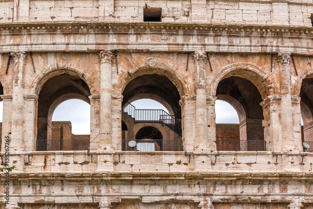 Architectural details of Colosseum in Rome Italy