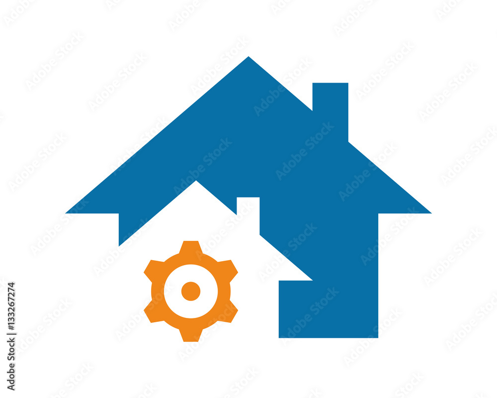 gear blue house silhouette gear blue house silhouette