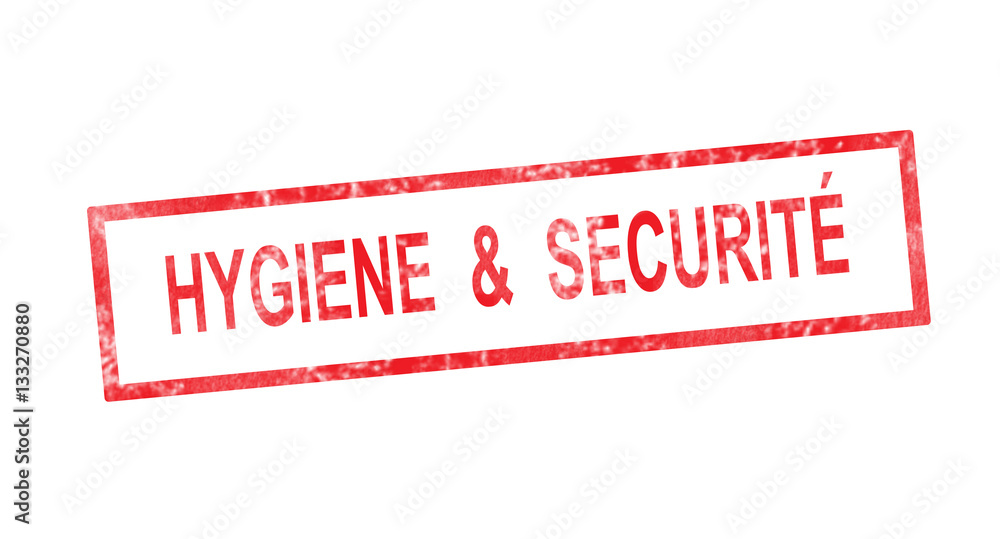 Hygiene and safety in French translation in red rectangular stam Hygiene and safety in French translation in red rectangular stam