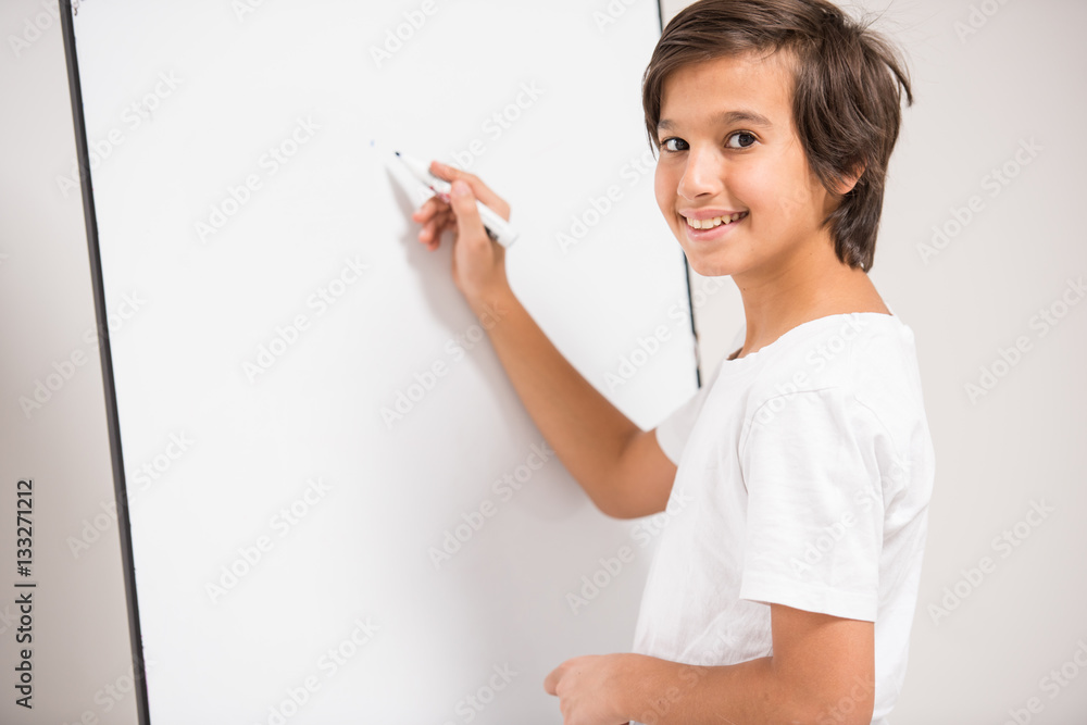 Kid with white board