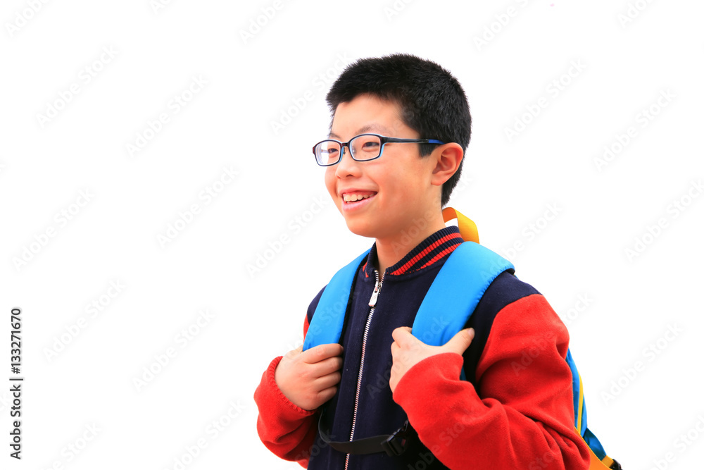 A boy carrying bag A boy carrying bag