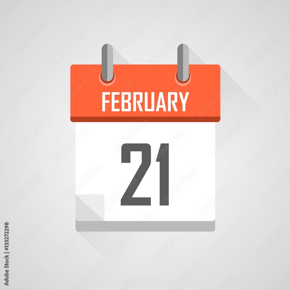 February 21, calendar icon with flat design on grey background. February 21, calendar icon with flat design on grey background.