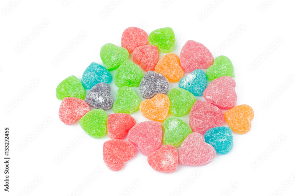 Colorful heart shape jellys isolated on white background Colorful heart shape jellys isolated on white background
