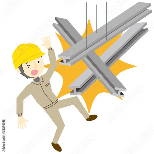 落下物事故に遭う作業員男性