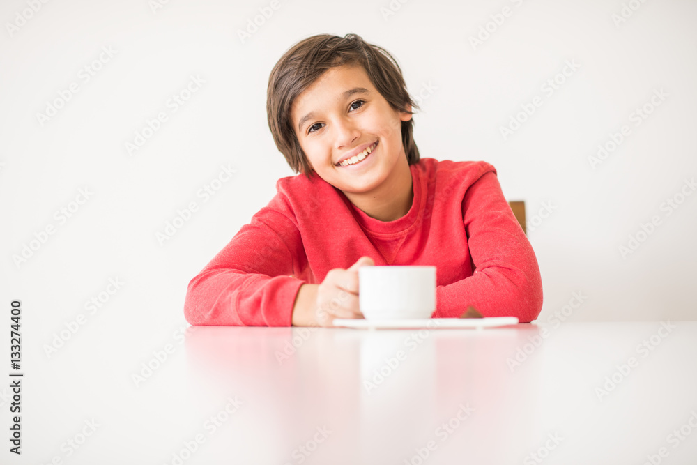 Child inside interior of modern home Child inside interior of modern home