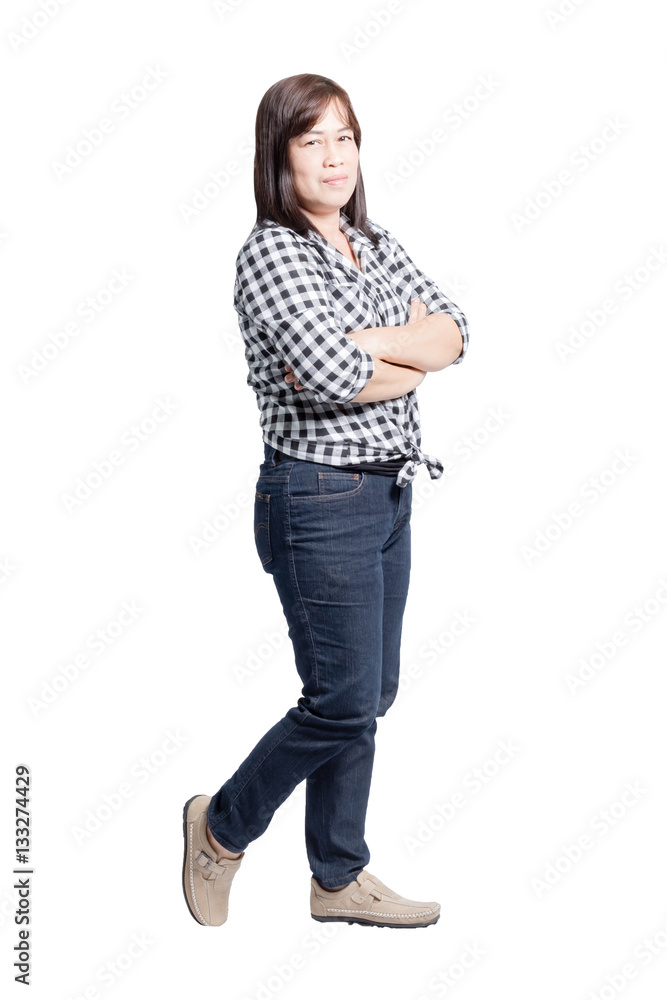 Portrait of a mature woman smiling and cross one 'arms. Isolated Portrait of a mature woman smiling and cross one 'arms. Isolated