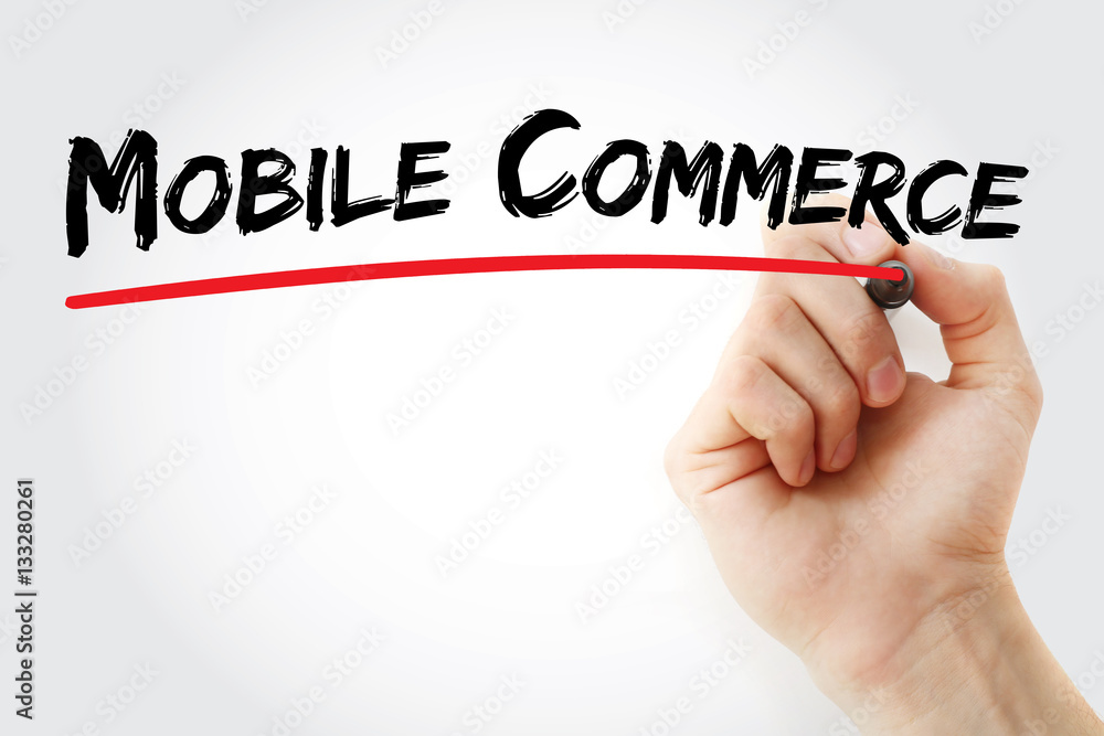 Hand writing Mobile commerce with marker, concept background Hand writing Mobile commerce with marker, concept background