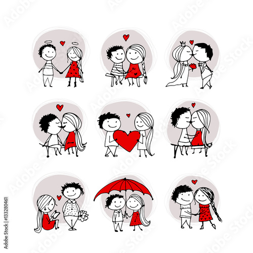 Couple in love kissing, valentine sketch for your design