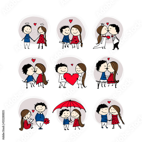 Couple in love kissing, valentine sketch for your design