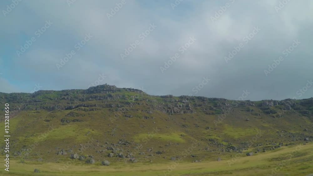 Green Volcanic Cliffs in Iceland