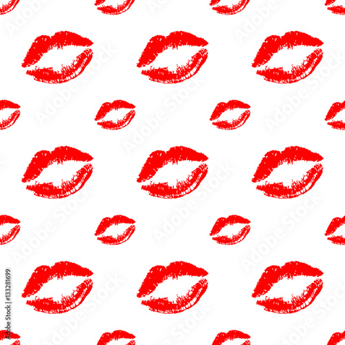 Seamless red lips pattern on white