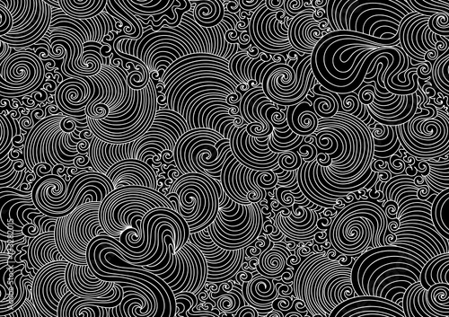 Beautiful abstract vector seamless pattern with decorative ornaments and curling wavy lines