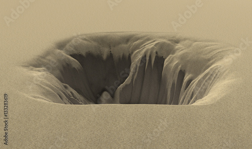 deep pit in the desert 3d rendering photo