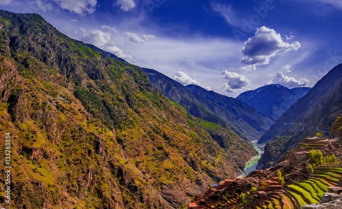 aerial view to Indus river and valley  Karakoram  Pakistan