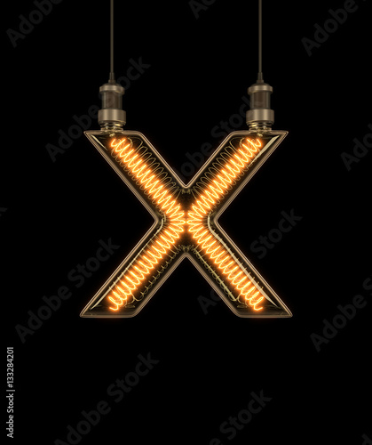 Alphabet X made of light bulb. 3D illustration