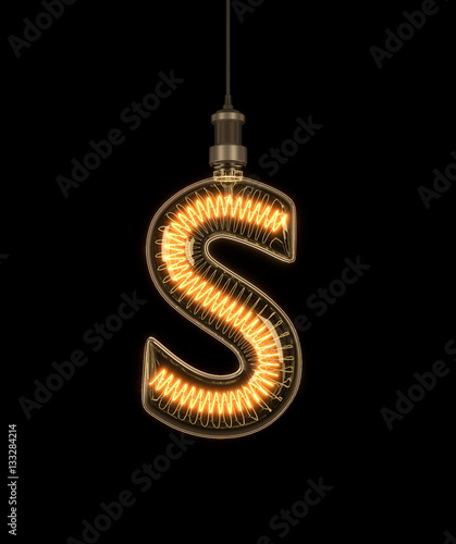 Alphabet S made of light bulb. 3D illustration