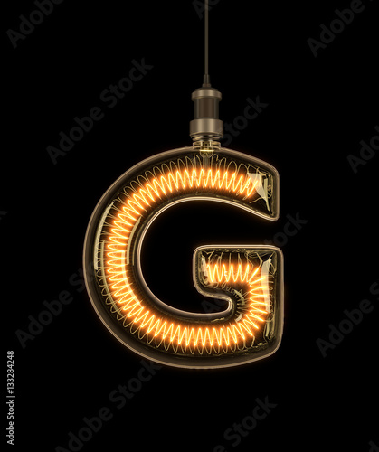 Alphabet G made of light bulb. 3D illustration