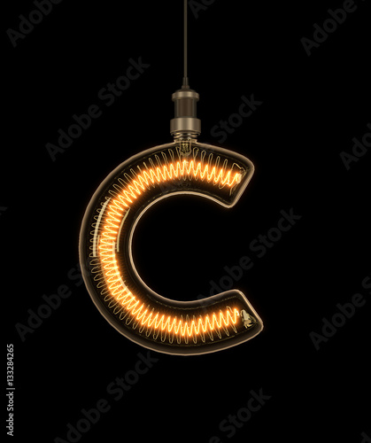 Alphabet C made of light bulb. 3D illustration