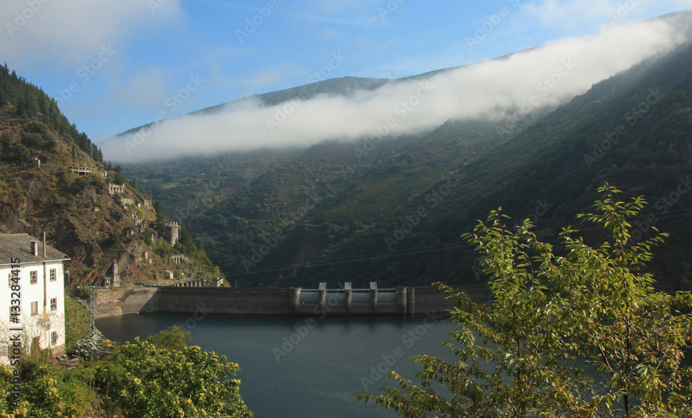 Panorama on the reservoir dam Salime,Spain