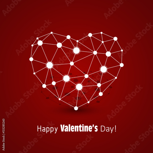 White heart made of connected lines and dots