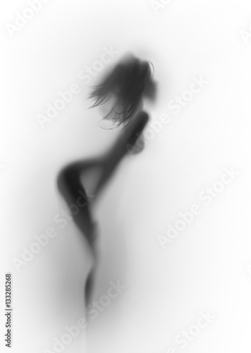 Beautiful and sexy long hair slender woman body silhouette.