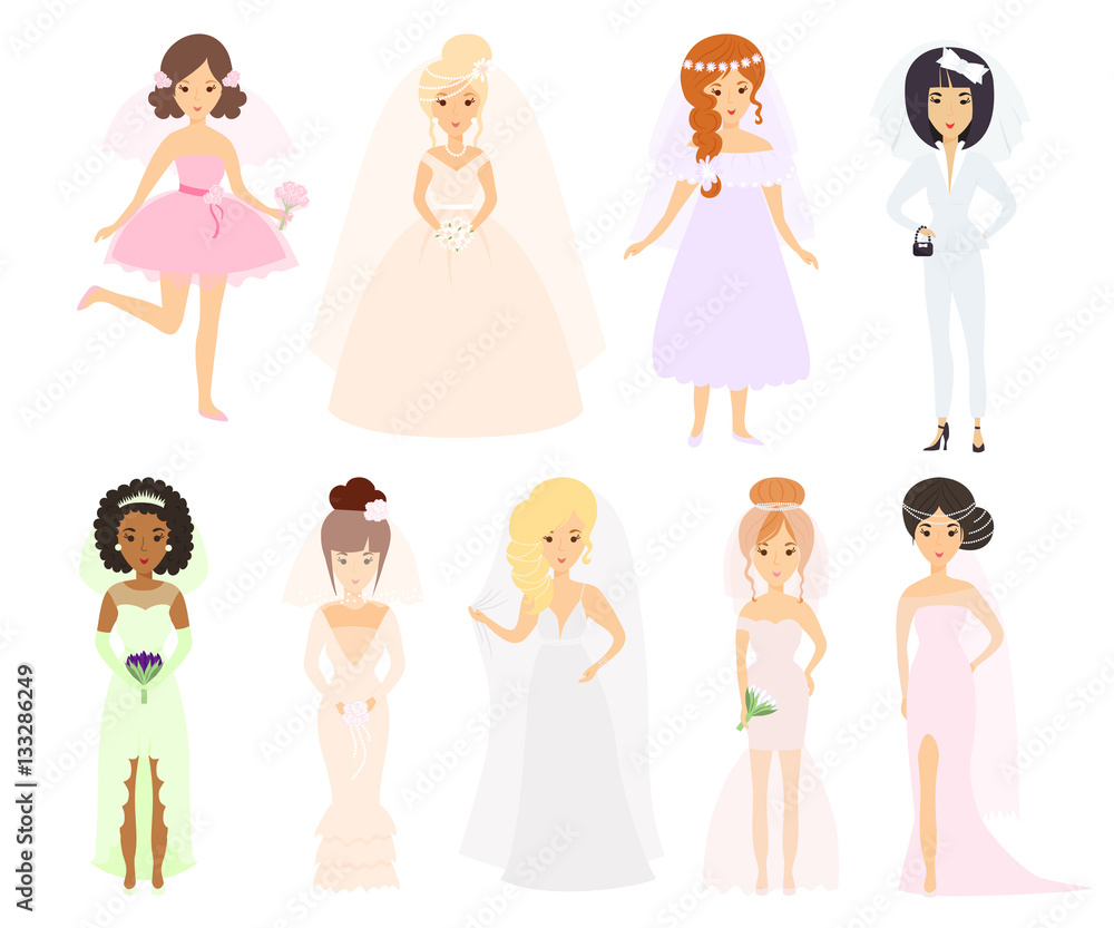Wedding brides characters vector. Wedding brides characters vector.