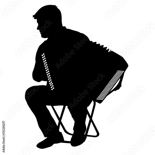 Silhouette musician, accordion player on white background, vector illustration