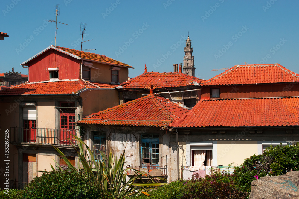 Porto, 27/03/2012: i tetti rossi della città vecchia con vista della Torre dos Clerigos, la Torre dei Chierici, una torre di pietra in stile barocco costruita tra il 1754 e il 1763