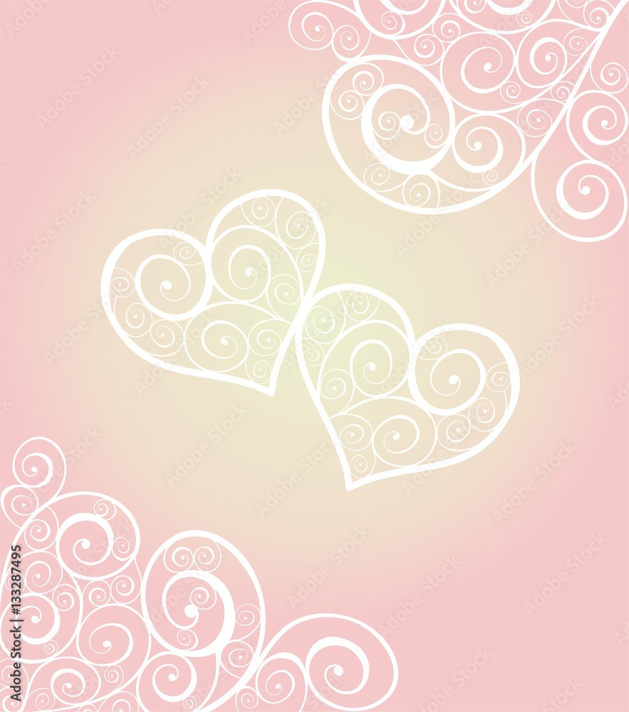 Love concept for Valentines Day or Wedding design with lacy hearts