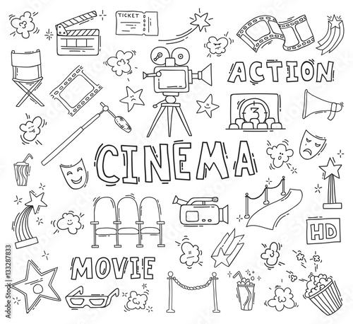 Set of hand drawn cinema icons