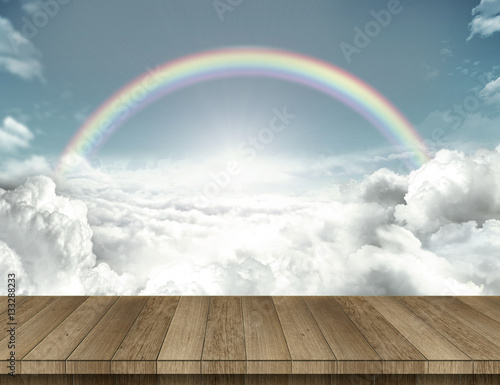 Wood table with rainbow