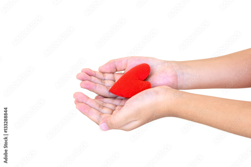 Hands holding red heart isolated on white background. Hands holding red heart isolated on white background.
