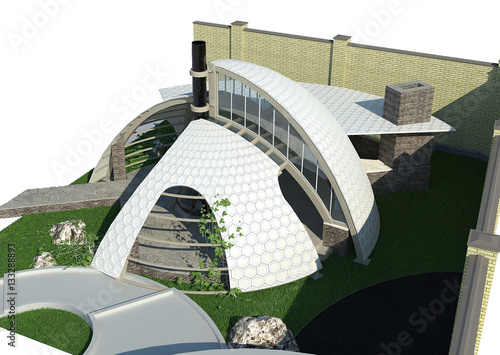 Modern gazebo aerial 3D illustration photo