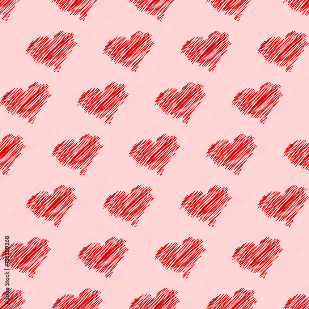 Hand drawing red hearts seamless pattern on a rose background. Vector illustration Hand drawing red hearts seamless pattern on a rose background. Vector illustration