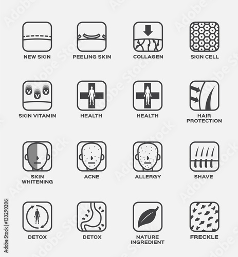 collagen , skin and hair icon vector . cell  vitamin  health  whitening  acne  allergy shave  detox  nature ingredient  freckle