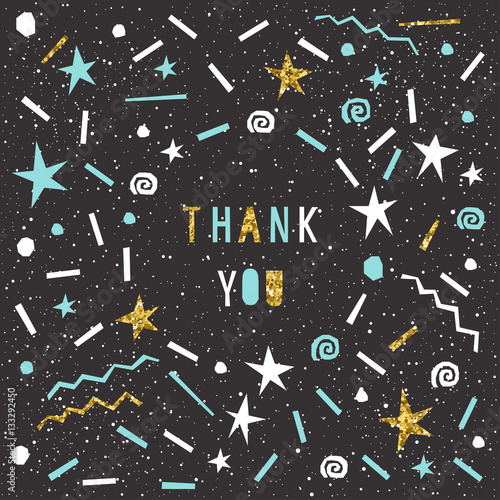 Thank you card template. Handmade childish angular applique blue