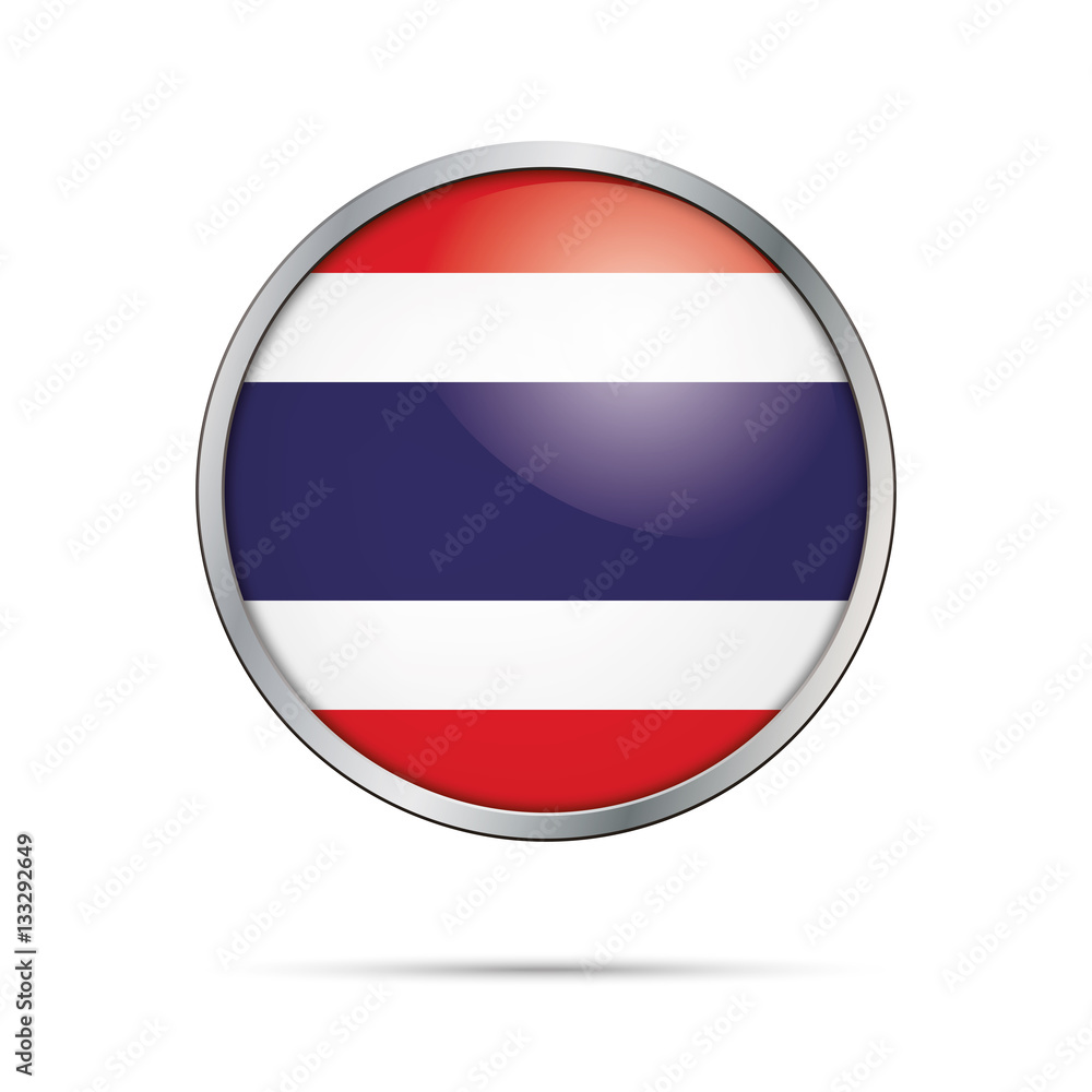 Vector Thai flag Button. Thailand flag in glass button style with metal frame. Vector Thai flag Button. Thailand flag in glass button style with metal frame.