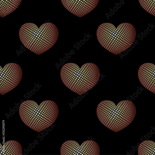 Golden heart seamless pattern on black background.Vector illustration.