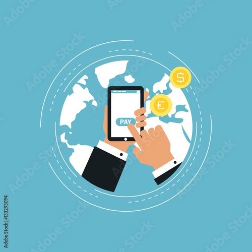E-commerce and m-commerce flat vector illustration design. Business concept for online shopping, e-banking, discounts, sales, wire transfers, m-banking. Design for web banners and apps