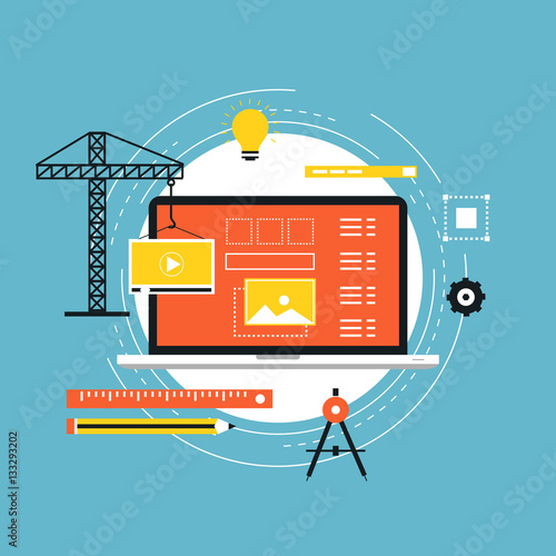 Application development with API interface flat vector illustration design. Technology concept for software API prototyping and testing. Design for web banners and apps