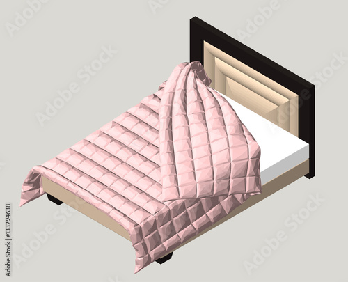 Isometric home furniture - bed. Interior element Bedroom. Vector illustration isolated on background.