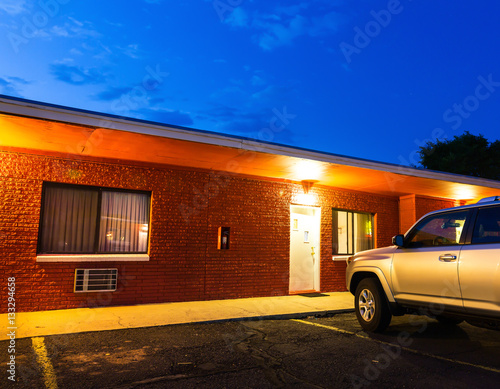 USA roadside motel in the night.
