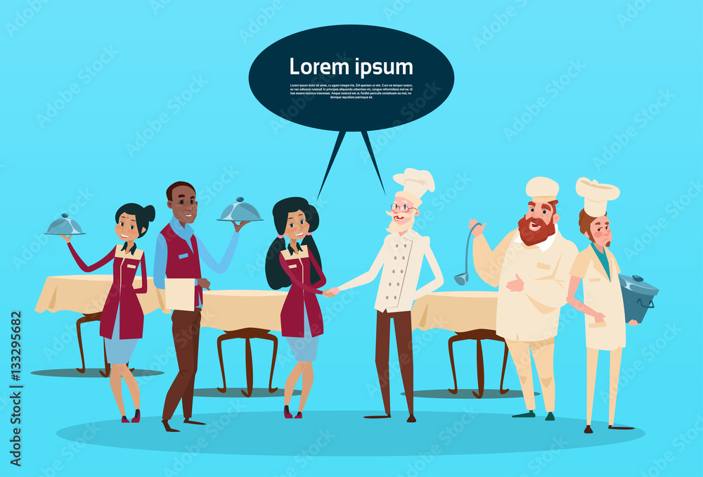 Restaurant Stuff Cook And Waiters Service Mix Race Group Cafe Interior Flat Vector Illustration Restaurant Stuff Cook And Waiters Service Mix Race Group Cafe Interior Flat Vector Illustration